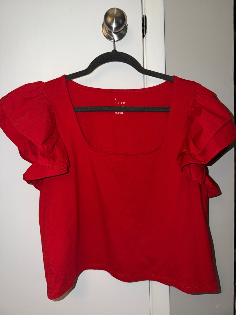 a new day Red Square Neck Ruffle Sleeve Crop Top